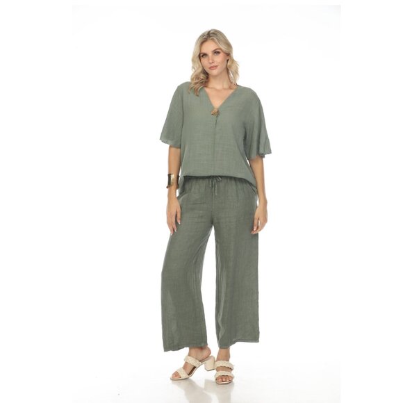 Olive Drawstring Elastic Waist Wide Leg Pant - Picture 2 of 7